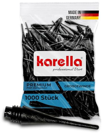 Karella Profi Dartspitzen Premium, Made in Germany, 1000 St., Dickes ¼ BSF (6,3mm) Großgewinde für Softdarts, Kunststoff Spitzen für Elektronik Dart, extrem stabil, äußerst langlebig