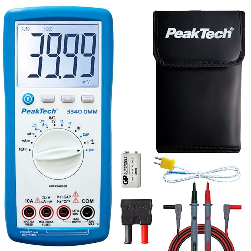 PeakTech P 3340 Digital Multimeter 4000 Counts mit großer LCD Anzeige, CAT III 600V / 10A AC/DC, Auto-Range, Blau