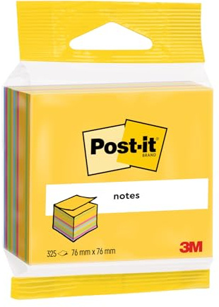 Post-it Notes Würfel, 325 Blatt, 76 mm x 76 mm, Blau, Grün, Pink, Gelb | Selbstklebende Haftnotizen, Praktische Klebezettel für Bürobedarf, Meetings, Erinnerungen, To-Do-Listen und zum Organisieren
