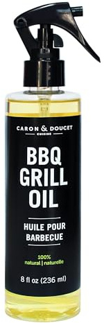 CARON & DOUCET - BBQ Grill Cleaner Oil | 100% Plant-Based & Vegan | Best for Cleaning Barbeque Grills & Grates | Use with Wooden Scrapers, Brushes, Accessories & Tools | Great Gift for Dad! (8oz)