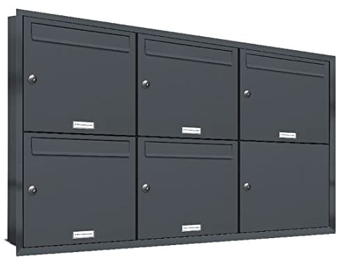 AL Briefkastensysteme, 5er Unterputzbriefkasten in Anthrazit Grau RAL 7016, Briefkastenanlage 5 Fach, Postkasten modern