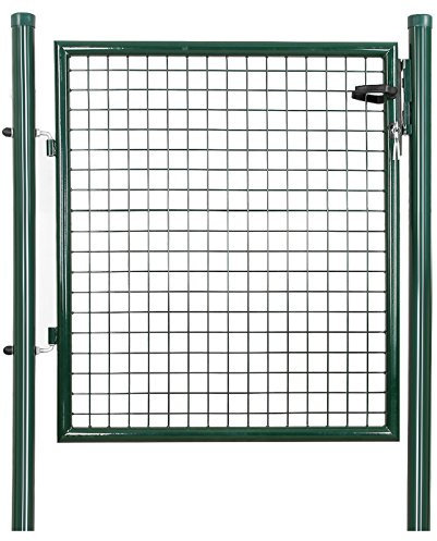 SONGMICS Portillon de Jardin Grillagé, en Acier Galvanisé, Clôture avec Serrure, Porte 106 x 90 cm (L x H), Vert GGD150G