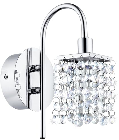 EGLO LED Wandlampe Almonte, Wandleuchte Bad Badezimmer | Lampe aus Metall in Chrom und Kristall in Klar, LED Feuchtraumleuchte warmweiß, G9, IP44