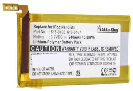 Akku-King Akku kompatibel mit Apple 616-0406, 616-0467- Li-Polymer 240mAh - für iPod Nano der 5. Generation