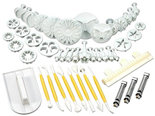 Targarian - Set di formine per tagliare la pasta, 47 pezzi, con stampini, attrezzi per modellare, spatola, e accessorio per decorazione bordi