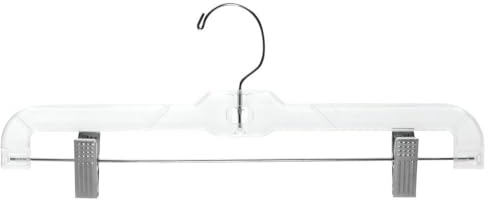 NAHANCO 600RC Plastic Skirt/Pant Hanger with Short Metal Swivel Hook and Pinch Clips, Heavy Weight, 14, Clear (Pack of 100)