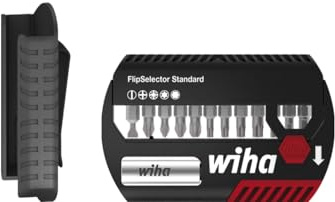Wiha Bit Set, FlipSelector, 13-tlg., 25mm Bits, inkl. Bithalter, Schlitz - Kreuz / Phillips - Pozidriv - Torx - Sechskant, 1/4 Zoll, passgenau, kompakt und platzsparend verstaut