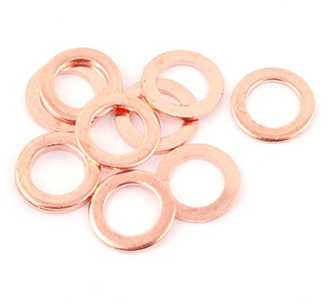 sourcing map Arandela De Cobre Para Automoción Y Reparaciones De Motor | 10Pcs, Tamaño: 8Mm X 12Mm X 1Mm, Color: Tono Cobre, Peso: 5G, Tipo: Plana, Crush, Sellado De Juntas