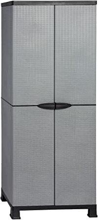 Kunststoffschrank Madera, im Rattan Design mit DREI verstellbaren Einlegeboden mit jeweils 20kg Tragkraft - hohe Version Grau