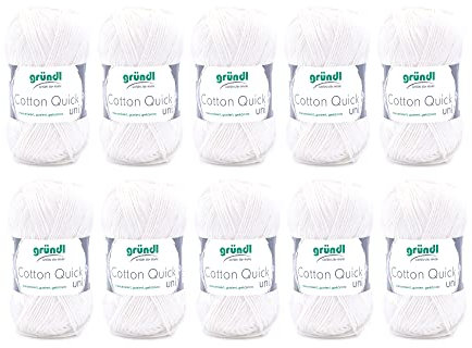 Gründl Wolle Cotton Quick uni - dünne Wolle zum Häkeln - Strickgarn - Häkelgarn - Glänzend und hautfreundlich - 100 % Baumwolle - 10 Knäuel 50 g / 125 m - Nadelstärke 3- 4 - Creme