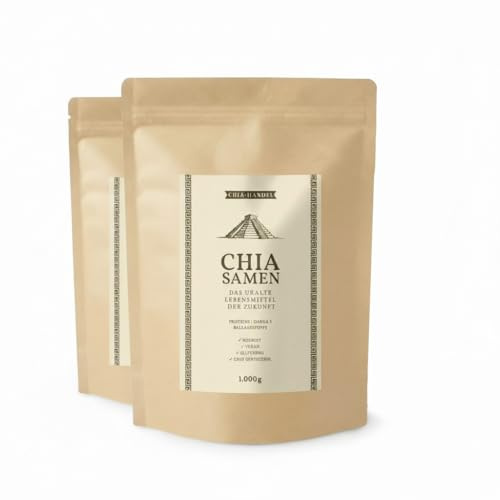 Chia-Handel Graines de Chia 2 kg - SuperFood, faible en glucides, végétalien, végétarien, sans gluten, vitamines, sans OGM, convient aux diabétiques, idéal pour les smoothies, 100% graines de chia