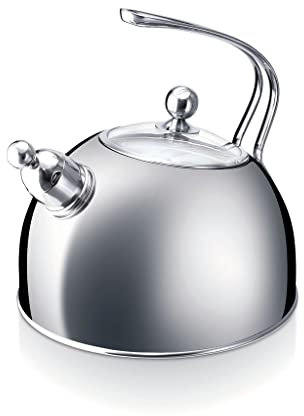 Beka Melbourne Bouilloire 2,5 L - Bouilloire sifflante en inox et couvercle en verre transparent - Bouilloire pour induction et tous autres feux - Bouilloire avec poignée isolante