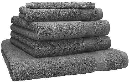 Betz Premium Frottier Handtuch-Set 5-teilig - 1x Liegetücher - 2X Handtücher - 1x Gästetücher - 1x Waschhandschuh - anthrazit