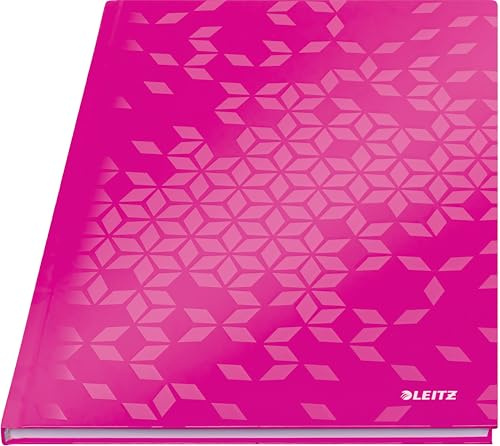 Leitz WOW Notizbuch A4 liniert, Hardcover, 160 Seiten, 80 Blatt FSC-zertifiziertes Papier (80 g/m²), Hochwertiger laminierter Einband, Fadenheftung, Für Büro, Schule oder als Tagebuch, Pink, 46251023