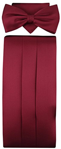 TigerTie Kummerbund Einstecktuch Fliege 100% Seide Farbe Bordeaux Rot - Schärpe Leibbinde