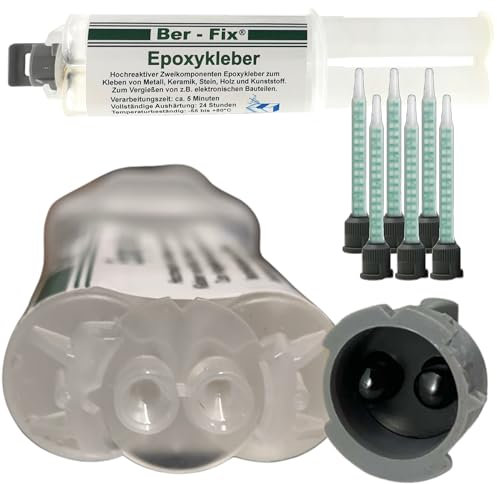 Ber-Fix 5 Min Kleber 25g – Profi-Klebstoff für Keramik, Stein & Beton – Inklusive 5 Mischdüsen