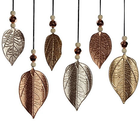 FRANK FLECHTWAREN Hänger Schimmerblatt Set 6 teilig 4 x 7cm & 5 x 10 cm Metallanhänger Metallblätter lackiert Metallicoptik Blattadern verziert Dekoration