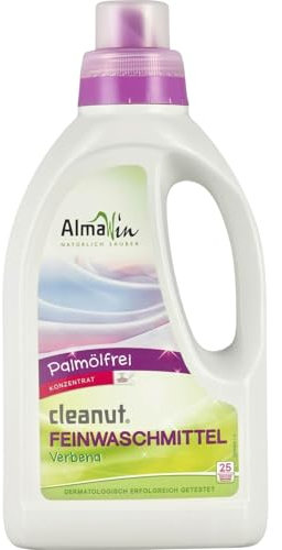AlmaWin® Feinwaschmittel Cleanut [750ml - 25 Ladungen] mit Waschnuss-Extrakt - Waschmittel mit Verbena-Duft für Feines & Buntes [20-60°C] - Flüssiges Waschmittel Natur - Öko, VEGAN & Palmölfrei