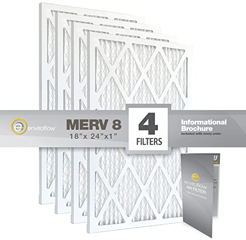 Enviroflow 18x24x1 Pollen and Dust Control Pleated Replacement AC/Furnace Air Filter, MERV 8, (exact dimensions 17.75 x 23.75) Pack-4