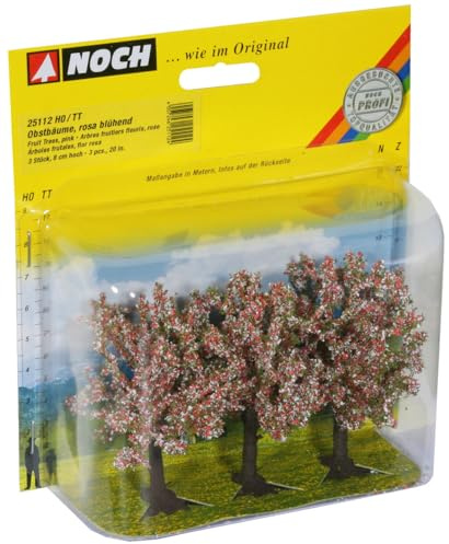 NOCH Obstbäume, rosa blühend, 3 Stück 8 cm für die Spurweiten H0, TT zum Modellbau und DIY Dekoration