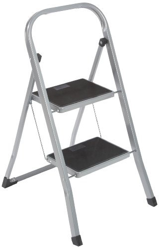 axentia 2 Step Ladder, Heavy Duty, Portable Folding Ladder, Steel Step Ladder Stool, Non-Slip Steps, 150kg Capacity, Stepladder Handrail, approx. 46 x 55 x 81 cm, Silver-black