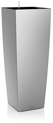 Lechuza – Pot de Fleurs d'Interieur – Premium Cubico Alto – Réserve d'Eau Intégrée – Coloris Argent – 40 x 40 x 105 cm