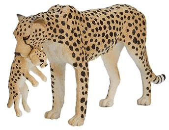 MOJO Cheetah (Female) with Cub Realistic International Wildlife Toy-Replica Hand Painted Figurine, Mixed (387167)