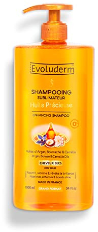 EVOLUDERM - Shampoing Sublimateur Huile Précieuse - 1000 ml - 96% d'Origine Naturelle - Végan - Fabrication Française