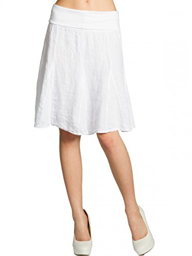 Caspar Damen Midi Sommer Leinenrock Knielang Sommerrock mit Stretch Bund - RO014