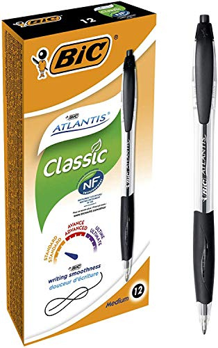 BIC 887132 Druckkugelschreiber Atlantis Classic (0.32 mm, Schachtel à 12 Stück) schwarz