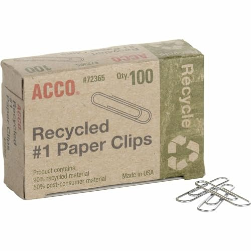 ACCO Recycled Paper Clips, 100/Box, 10 Pack (72365)