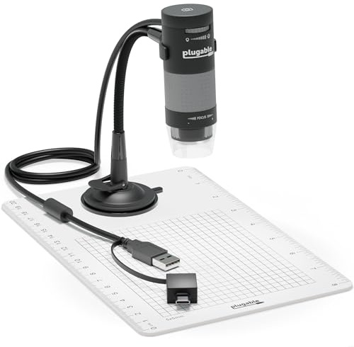 Plugbart digitalt mikroskop med flexibelt arm observationsstativ kompatibelt med USB och USB-C Windows, macOS, ChromeOS, iPad (USB C), Android, Linux-system (2MP, 250x förstoring)