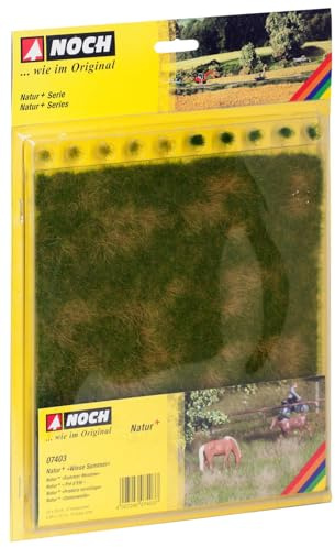 NOCH® Natur+ „Wiese Sommer“, dreifarbige Modellbau Wiese, 22 x 20 cm mit Grasbüscheln für die Spurweiten H0, TT, N, Z