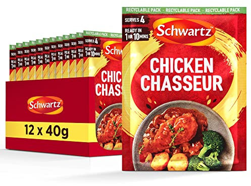 Schwartz Authentic Chicken Chasseur Mix 40 G | Serves 4 | Pack of 12 | With Aromatic Thyme, Parsley, and White Wine | Quick and Easy Preparation | Suitable for Vegetarians