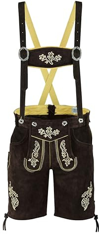 RIDEX Mens Bavarian Lederhosen Cowhide Brown Leather with Matching Suspenders Short (34W)