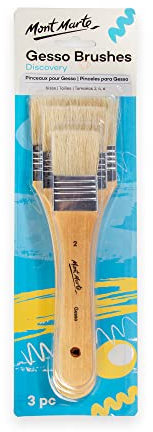 Mont Marte Pinselset für Gesso – 3 Borstenpinsel in den Größen 2, 4 und 6 – Flachpinsel – Ideales Pinsel Set für Gesso, Acrylfarben, Ölfarben, Aquarellfarben