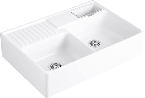 Villeroy & Boch Spülstein Doppelbecken Modul Keramik / Snow White Premiumline / Excenter