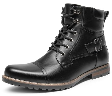 Bruno Marc Herren Motorrad Stiefel Schnürstiefel Boots Klassische Chukka Biker Freizeitschuhe,Size 43,Schwarz,PHILLY-3