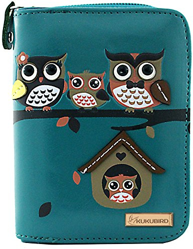 kukubird RFID Blocker Owl Family Tree House Pattern Medium Ladies Purse Clutch Wallet Christmas Stocking Filler-Blue