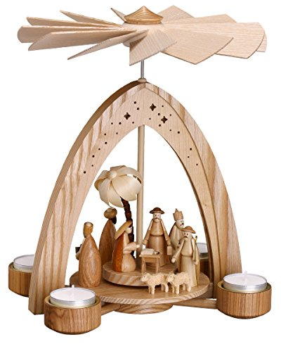 Rudolphs Schatzkiste Tea Light Pyramid - More unpainted with Nativity Scene - of unpainted 28.0 cm Pyramid New