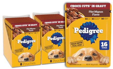 Pedigree Choice Cuts Wet Dog Food Pouch, Filet Mignon, 3.5 oz, 16 Count