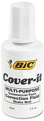 BIC Cover-It Correction Fluid, 20 Milliliter Bottle, White, 1/Each (WOC12-WE)