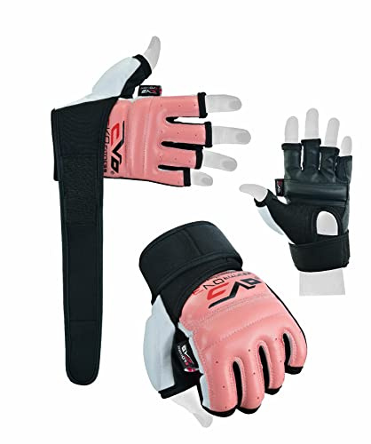 EVO Ladies Pink REX Leather body combat GEL Gloves MMA Boxing Punch Bag Martial Arts Karate Mitt (Small)