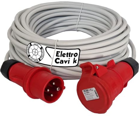 PROLUNGA ELETTRICA INDUSTRIALE TRIFASE 16A 10 METRI 3P+T IP54 380V 4 POLI CON CAVO FROR 4G2.5 MM² ASSORBIMENTO 8300 WATT FLESSIBILE PROFESSIONALE MADE IN ITALY