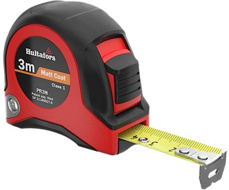 Maßband 3m von Hultafors I Genauigkeitsklasse I Made in UK I mit beweglichem Endhaken I I Rollmaßband mit Feststellfunktion und Milimeter Skala I 350103