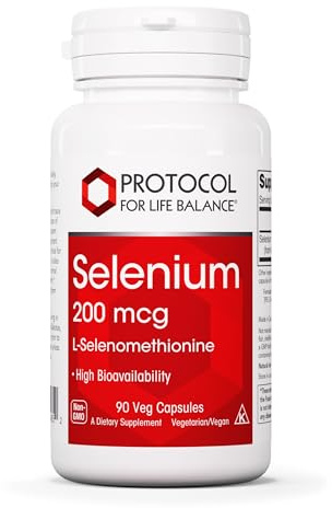 Protocol for Life Balance Selenium 200mcg - Immune Support, Thyroid & Prostate Health* - Selenium Supplements - Vegetarian, Kosher & Halal - 90 Veg Caps