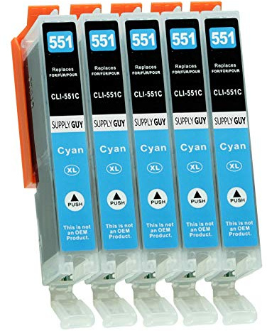 Supply Guy 5 Druckerpatronen mit Chip kompatibel mit Canon CLI-551 Cyan für IP7250 IP8750 IX6850 MG5450 MG5550 MG5650 MG5655 MG6350 MG6450 MG6650 MG7150 MG7550 MX725 MX925