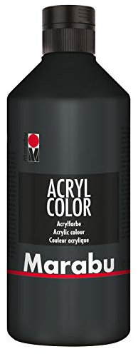 Marabu 12010075073 - Acryl Color schwarz 500 ml, cremige Acrylfarbe auf Wasserbasis, schnell trocknend, lichtecht, wasserfest, zum Auftragen mit Pinsel und Schwamm auf Leinwand, Papier und Holz