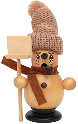 Dekohelden24 Niedlicher Räucherschneemann Benny mit Schal und gestrickter Pudelmütze, ca. 19 cm, Holz, Pudel
