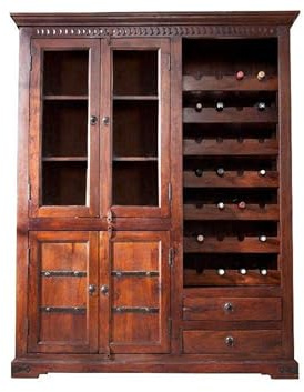 MASSIVMOEBEL24.DE | Oxford Weinschrank Akazie, Farbe:Dunkelbraun lackiert, Größe:144x47x180 cm (BxTxH)